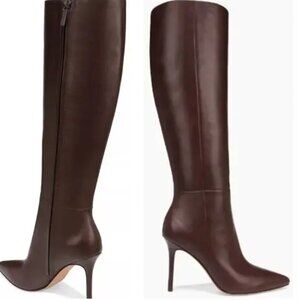 Veronica Beard Women's Lisa Leather High-Heel Boots Sz 7.5 Espresso
